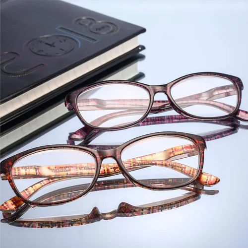 Vista 6 de EYEGUARD Alta potencia de aumento 2 pares de lentes de lectura con bisagra de resorte ultra transparentes para mujeres lectoras
