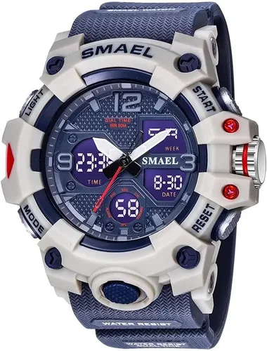 Vista 7 de SMAEL Reloj de pulsera militar para hombre, resistente al agua, para exteriores, deportivo, con fecha, multifunción, LED, con alarma y cronómetro
