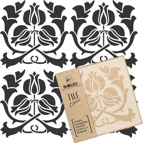 Vista 8 de NAKLEO Plantilla de plástico reutilizable para azulejos, flor de diente de león de Alicante, geométrica marroquí, bloque de pavimento, piso