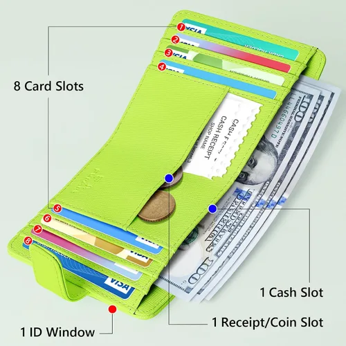 Vista 2 de FurArt Cartera plegable para mujer con 9 ranuras, bloqueo RFID, ventana de identificación, cartera compacta con llavero