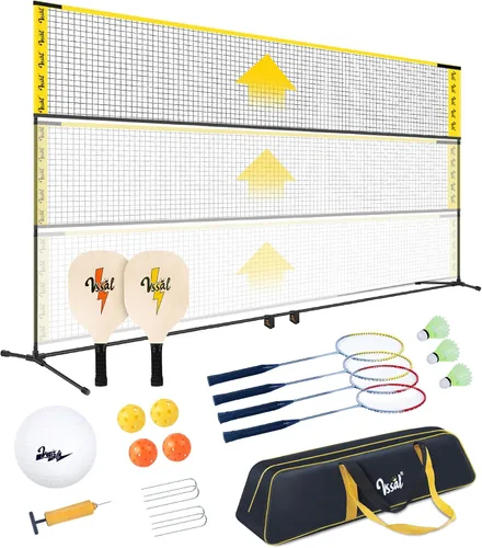 Vista 8 de Juego de red portátil todo en uno de 10 pies de bádminton, pickleball y voleibol para niños, media cancha