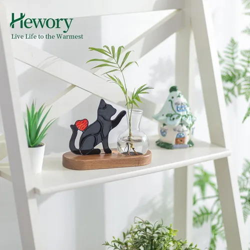Vista 2 de Hewory Estaciones de propagación de gatos hechas a mano: maceta negra para gatos con soporte de madera para decoración de escritorio para amantes
