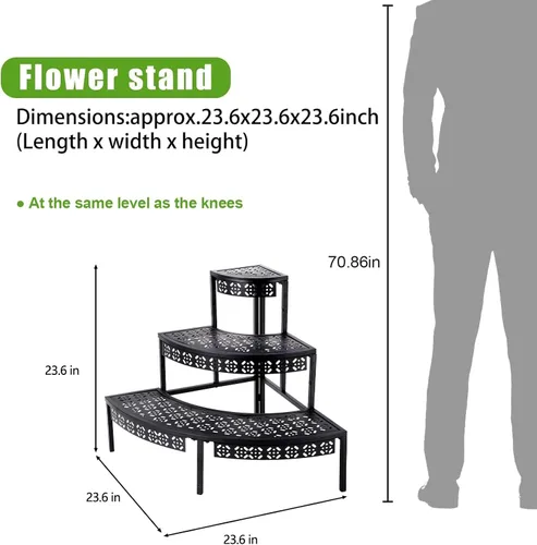 Vista 2 de aboxoo Soporte para Plantas de 3 Niveles Estante para Macetas de Flores, Estante Esquinero Estilo Escalón de Metal para Jardineras, Soporte