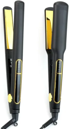 Vista 4 de Plancha de pelo profesional con placas de titanio dorado, 5 ajustes de temperatura, pantalla LCD, negro (1.5 pulgadas)