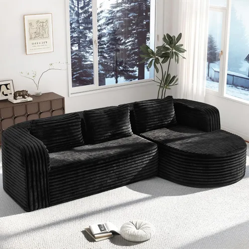 Vista 20 de Hobestluk - Sofá modular sin hueso, sofá seccional en forma de L 96" Right Facing Chaise Black,Memory Foam,Removable Cover,Non-slip Bottom,No