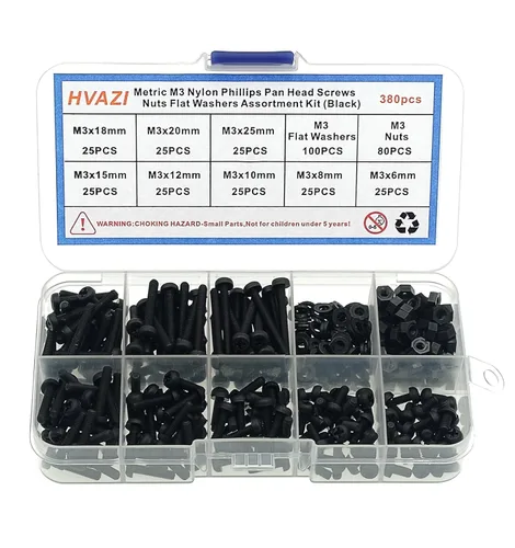 Vista 12 de Metric M2.5 Nylon Phillips Tornillos de cabeza plana tuercas arandelas planas Kit surtido (negro)