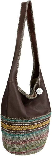 Vista 2 de The Sak Back To Bali 120 - Bolso Hobo en cuero y ganchillo bolso grande de hombro caoba Seminyak Seminyak de caoba