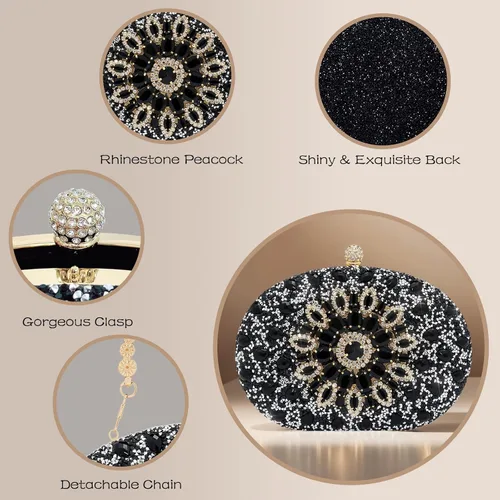 Vista 7 de SH Bolsos de mano para mujer, bolso formal de noche con diamantes de imitación, bolsos brillantes para boda, fiesta, cóctel, baile de graduación
