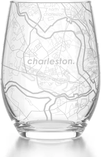 Vista 19 de Well Told Copa de vino sin tallo grabada con mapa de Atlanta, Georgia (15 oz, transparente) - Mapa de ciudad grabado, vaso personalizado, regalos