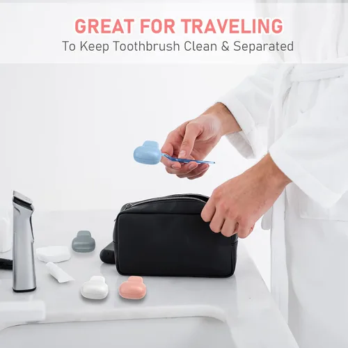 Vista 5 de Paquete familiar de fundas para cepillos de dientes, tapas para cepillos de dientes, protector de estuche de viaje, clip de plástico para viajes 4