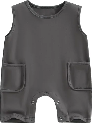 Vista 20 de Mameluco unisex de manga corta para bebé recién nacido, con botones, de una pieza, ropa de color sólido