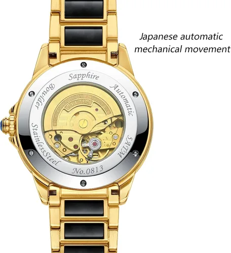 Vista 2 de Diella Automatic Watches for Men Black Jade Luxury Mens Dress Wrist Watch Self Winding Mechanical Gold Watch Stainless Steel Luminous Mens Watch