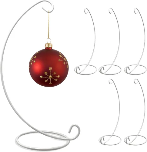 Vista 7 de BANBERRY DESIGNS Soportes de exhibición de adornos de Navidad, metal blanco, juego de 3 soportes para adornos de Navidad, terrario, farol, soportes