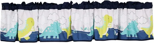 Vista 2 de Juego de ropa de cama de cuna de dinosaurio azul T-Rex con temática de dinosaurio para bebé, juego de ropa de cama + sábana bajera + falda + cenefa