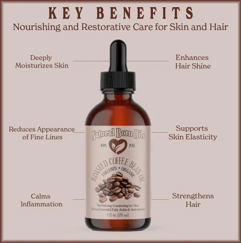 Vista 5 de Natural Born Oils Aceite de grano de café tostado, 4oz, orgánico, prensado en frío, alto en antioxidantes, perfecto para la nutrición de la piel