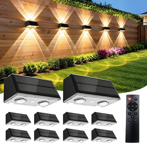 Vista 10 de Luces solares para valla al aire libre con control remoto, paquete