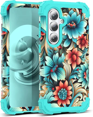 Vista 48 de Funda para Galaxy A14 5G Case, Patrón Floral 3 en 1 Protección Resistente de Servicio Pesado a Prueba de Golpes Parachoques de Goma de Silicona