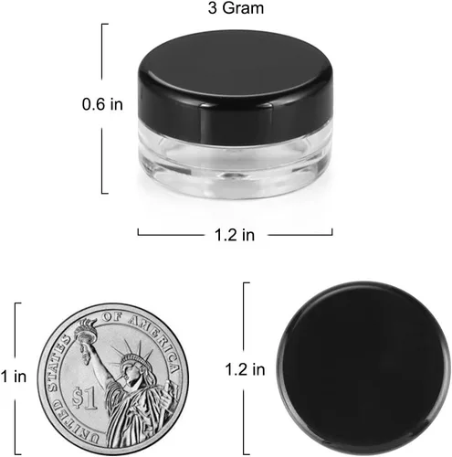 Vista 2 de Accmor 50 recipientes vacíos de plástico transparente para muestras de 0.11 oz con tapas, tarros cosméticos con 5 mini espátulas