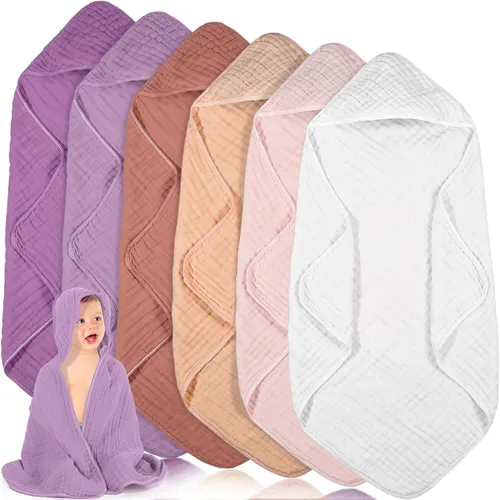 Vista 8 de Peryiter 6 piezas de toallas de muselina con capucha para bebé, toalla de baño de 81x81 cm de algodón para recién nacidos, mantas de bebé