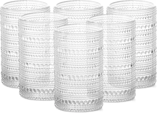 Vista 8 de Fortessa Jupiter - Vaso de vidrio con cuentas y diseño de clavos, 10 onzas, doble estilo antiguo (juego de 6), ámbar