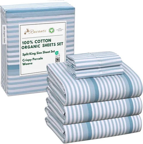 Vista 114 de RUVANTI Juego de sábanas de algodón orgánico 100% tamaño completo, tejido de percal, certificado GOTS, juego de 4 piezas, bolsillo profundo de 15