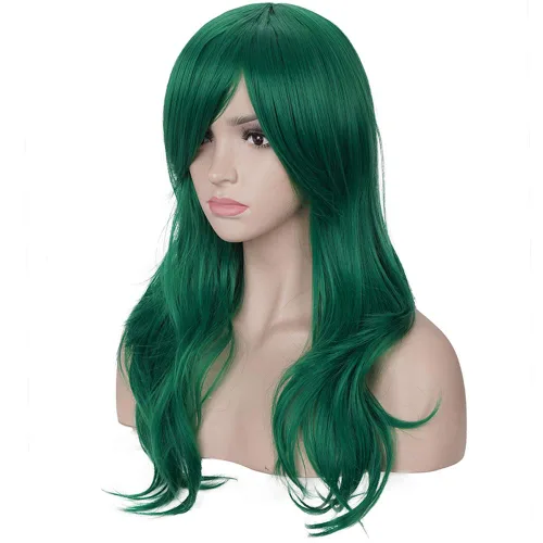 Vista 35 de Morvally - Peluca de cabello sintético lacio y ondulado con flequillo, 23 pulgadas de largo, resistente al calor, para Cosplay, disfraz de Halloween
