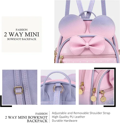 Vista 3 de KL928 - Mochila miniatura con diseño de lunares, linda, con nudo ojal, para mujeres y niñas, que se puede usar también como morral o bolso