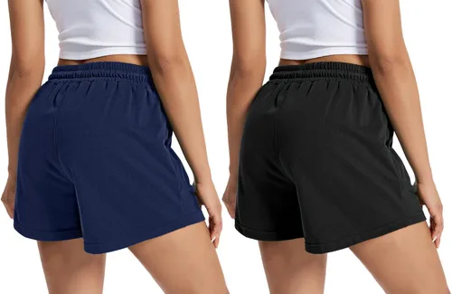 Vista 2 de Pantalones cortos deportivos para mujer, cómodos, para correr, gimnasio, verano, casual, cintura alta, pantalones cortos deportivos con bolsillos