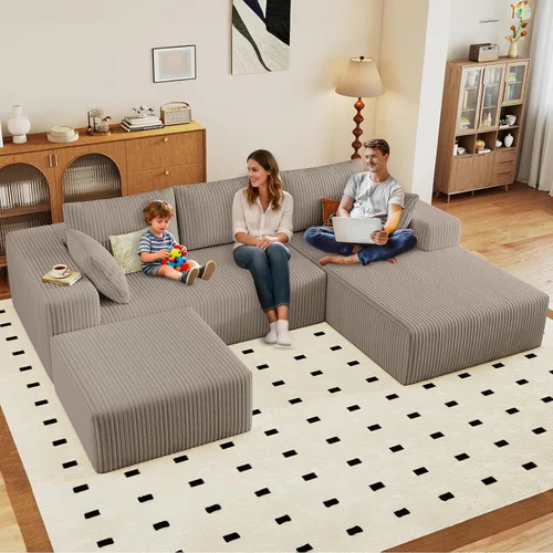 Vista 14 de Lakifun Sofá en Forma de L de 107" con Otomana, Seccional Modular Moderno Sofá Cómodo en Forma de U Nube, Asiento Profundo, Chaise Longue Cama