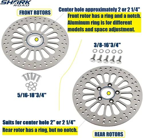 Vista 5 de SHARKROAD 1 rotor delantero y 1 rotor trasero de 11.5 pulgadas para Harley Davidson Touring Sportster Softail Dyna Rotor Actualización del sistema