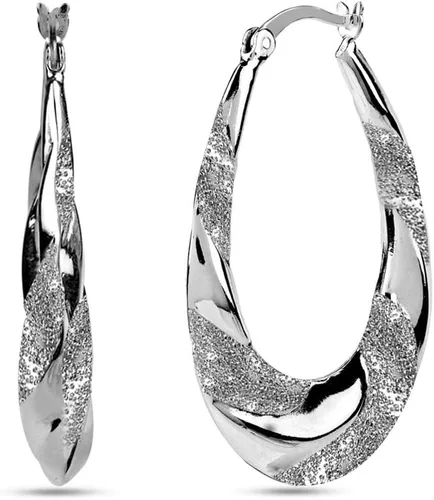 Vista 3 de LeCalla Aretes de aro clásicos de plata de ley 925 con corte de diamante ligero para mujer, Plata de ley