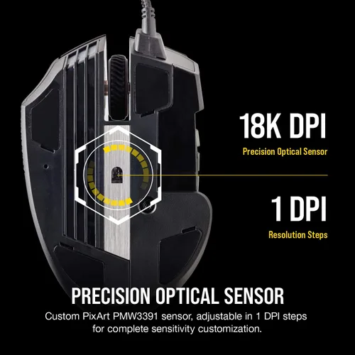 Vista 6 de Corsair Scimitar RGB Elite, MOBAMMO Mouse para juegos, negro, LED RGB retroiluminado, 18000 DPI, óptico