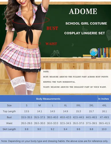 Vista 6 de ADOME - Conjunto de lencería sexy para mujer, diseño de colegiala, estudiante, para juegos de roles