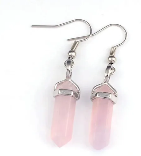 Vista 4 de Pendientes de ágata negra con columna hexagonal de cristal curativo natural, aretes colgantes de piedra amatista, joyería para mujer 2892E