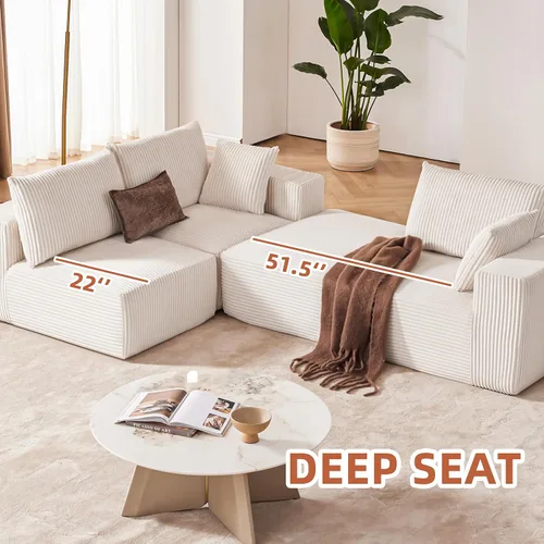 Vista 8 de Sofá seccional modular de 108", sofá seccional Cloud con asiento profundo, sofá modular moderno en forma de L con chaise, sofás tapizados sin Beige