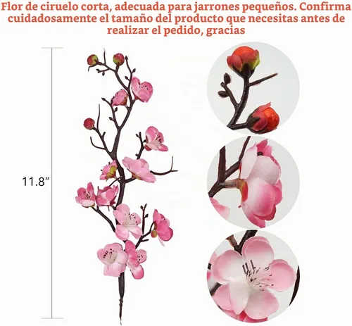 Vista 2 de MINYULUA 6 piezas de flores artificiales de flor de ciruelo rosa