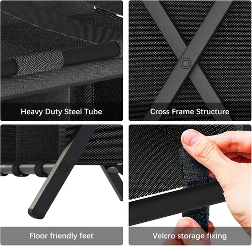 Vista 7 de aboxoo Portaequipajes con almacenamiento, soportes plegables para maleta para habitación de invitados, soporta hasta 120 libras, soportes