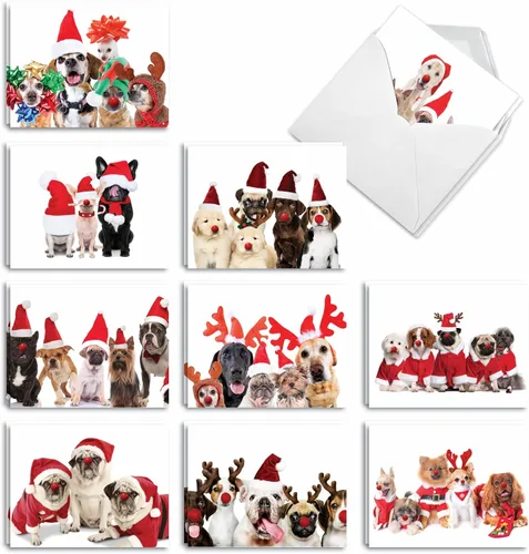 Vista 11 de The Best Card Company - 20 adorables tarjetas de felicitación navideñas (4 x 5.12 pulgadas) - Saludos de cachorros a granel, surtidos