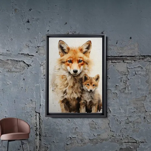 Vista 2 de Fox Mother Cub Prints, In The Style Of Stencil,Based, Ivory, Kids Wall Art, Kids Wall Art Display, Mom And Baby Animal Art Print, Wall Art, Art Print
