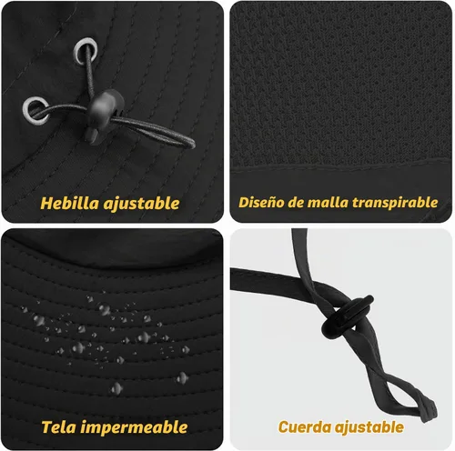 Vista 3 de Sombrero de pesca para hombre, sombrero de protección solar con malla extraíble, cubierta de solapa para el cuello, correa resistente al viento