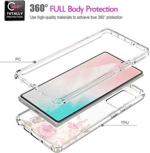 Vista 3 de Funda para Galaxy Note 20 5G, SM-N981U con protector de pantalla de vidrio templado, carcasa de cuerpo completo con diseño floral transparente