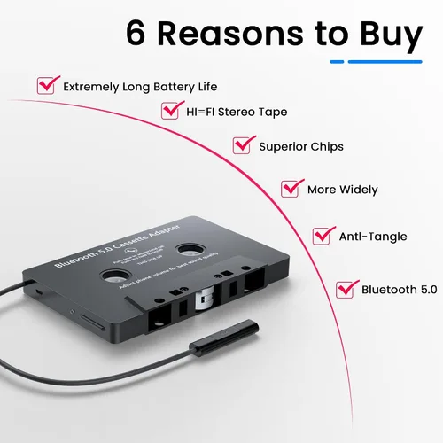 Vista 2 de Mersoco Receptor de casete inalámbrico Bluetooth de audio para automóvil, reproductor de cinta MP3 Bluetooth 5.0 adaptador auxiliar de cassette