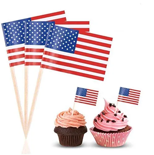 Vista 4 de DNHCLL 100 palillos de dientes de bandera estadounidense de 2.5 pulgadas para palitos de cóctel, sándwich, decoración de cupcakes de frutas, palos