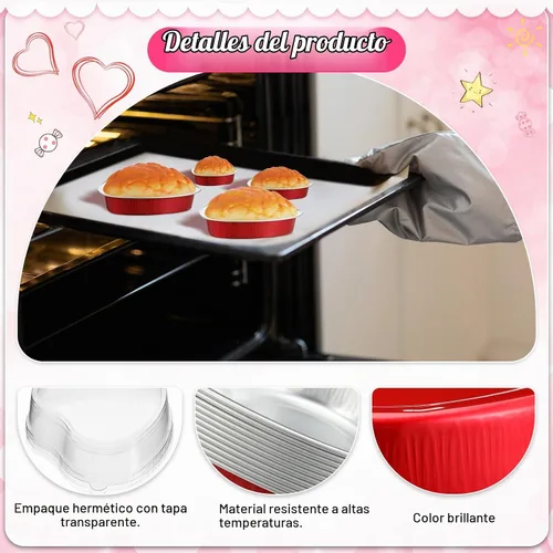 Vista 3 de Meanplan Paquete de 30 moldes de aluminio en forma de corazón de 9 onzas, 3.4 y 1.86 onzas, molde de aluminio desechable para pasteles de San