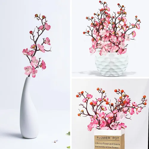 Vista 6 de MINYULUA 6 piezas de flores artificiales de flor de ciruelo rosa