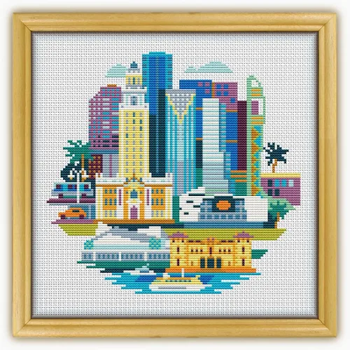 Vista 2 de Miami Florida USA CS086 - Kit de punto de cruz contado # 2. Juego de hilos, agujas, tela AIDA, enhebrador de agujas, cortaúñas para bordar