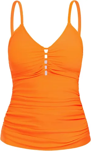 Vista 12 de Ocean Blues Traje de Baño Tankini Retro para Mujer con Fruncido Control de Abdomen Solo Parte Superior del Tankini Negro