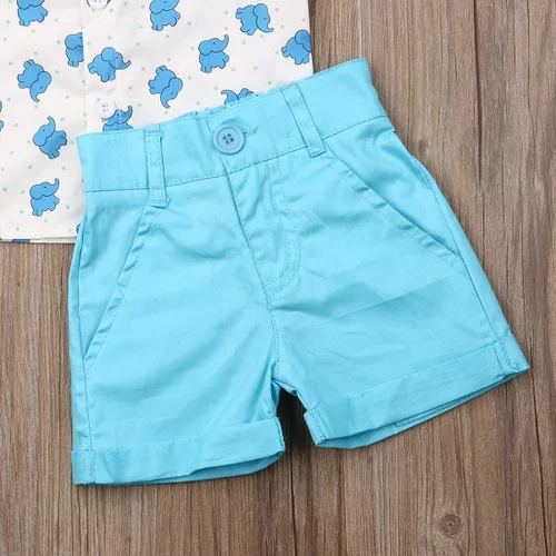 Vista 79 de Conjunto de camisa de manga corta con botones y pantalones cortos casuales con diseño de flamingo, para bebés y niños de 1 a 6 años, atuendos