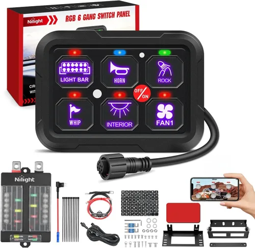 Vista 26 de Nilight Panel de Interruptores de 6 Posiciones Sistema de Relé de Control de Circuito Universal con Arnés de Cableado con Fusible LED Pod Regulable