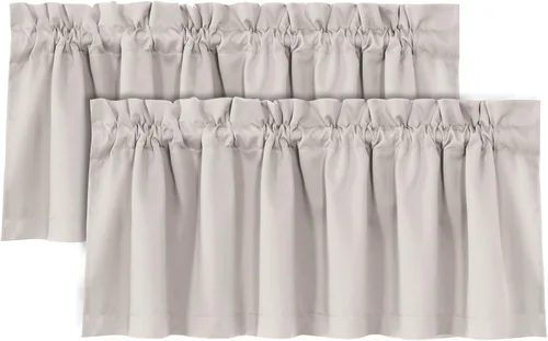 Vista 14 de H.VERSAILTEX Cenefas de cortina 100% opacas para ventanas, 2 paneles con aislamiento térmico, bolsillo para barra, pequeña cenefa corta para cocina